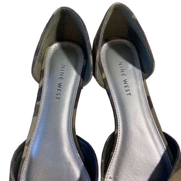 Women’s 6 M Nine West Penelope Camouflage Peep-Toe Open Toe Ballet Flats Suede - Picture 3 of 9